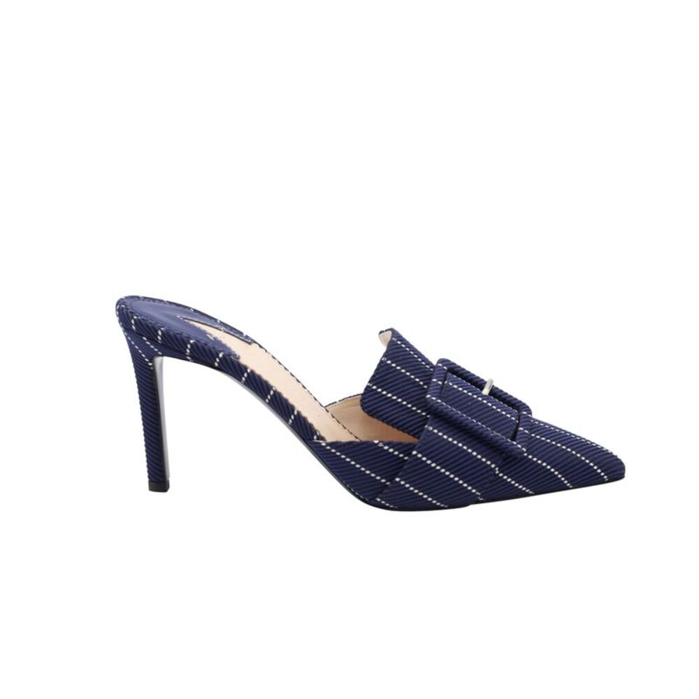 Altuzarra 75mm Pinstripe Heels in Navy Blue Leather
